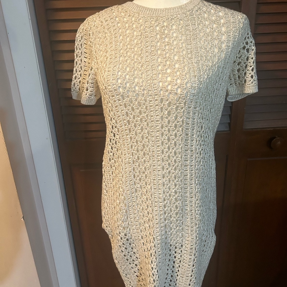 Theory Nenalo Iras Crochet Knit Dress in Cream